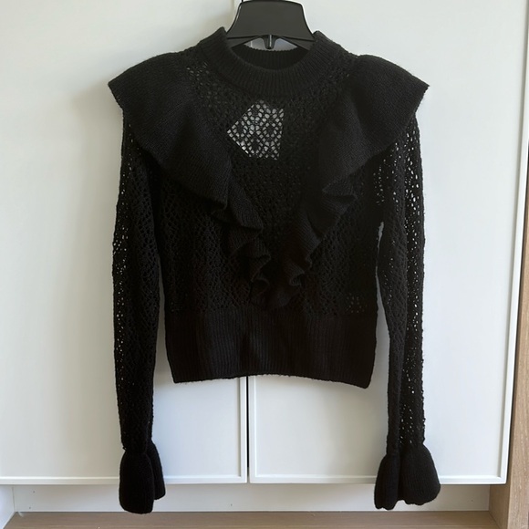 NWT H&M Black Ruffled Knit Sweater XS - Picture 3 of 11